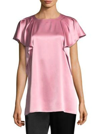 St John Liquid Satin Ruffle Sleeve Top In Rosa