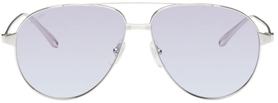 Cartier Blue Aviator Unisex Sunglasses Ct0110s 006 62 In Blue,silver Tone