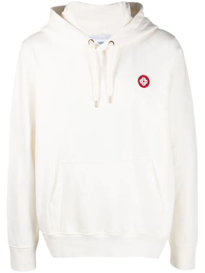 Casablanca Diamond-embroidered Patch Relaxed Hoodie In White