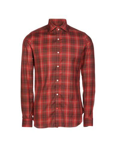 Isaia Shirts In Brick Red