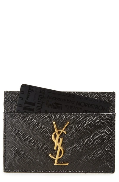 Saint Laurent Monogram Quilted Leather Credit Card Case In Nero