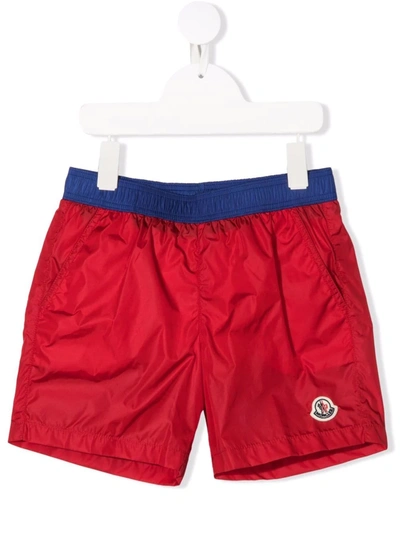 Moncler Teen Logo-patch Swim Shorts In Red