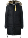 Parajumpers Angi Long Quilted Fur Trim Coat, Black, L