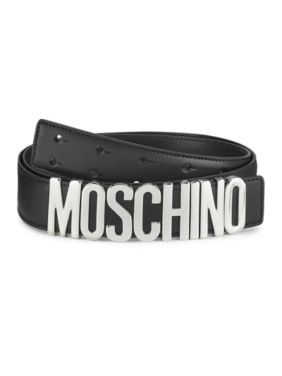 Moschino Men's Logo Buckle Leather Belt In Black Multi