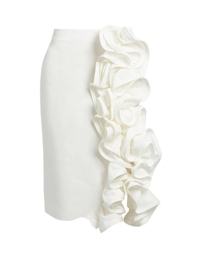 Brock Collection Stacey Ruffled Linen Pencil Skirt In White