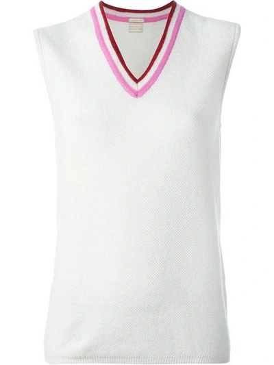 Massimo Alba Cashmere Contrasting Trim V-neck Top In White