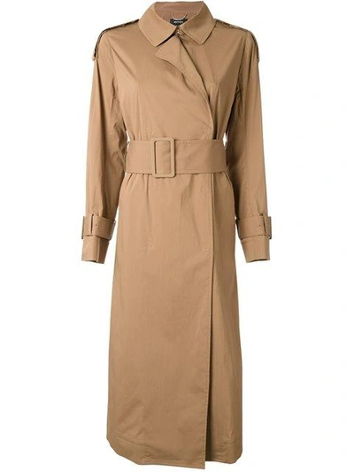 Muveil Belted Trench Coat In Brown