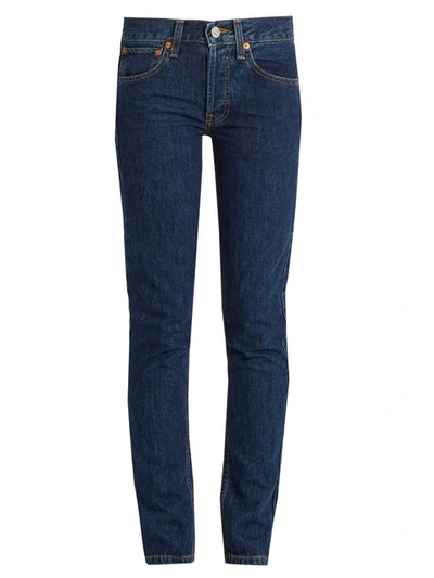 Re/done High-rise Straight Skinny-leg Jeans In Dark-blue