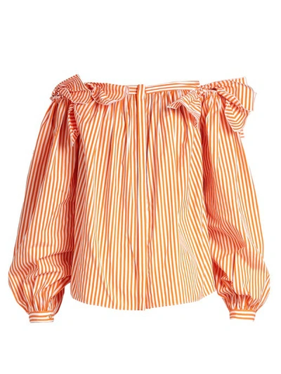 Maison Rabih Kayrouz Off-the-shoulder Striped Cotton Top In Orange Stripe