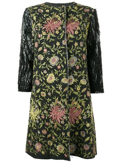By Walid Floral Embroidered Coat - Black