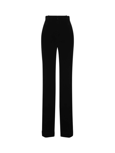 Saint Laurent Velvet Straight-leg Trousers In Black