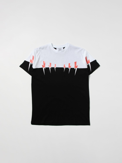 Neil Barrett Kids' T-shirt With Lightning Print In Black