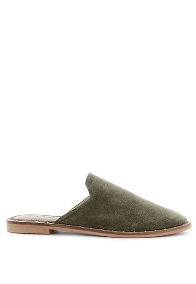 Rag & Co Lia Khaki Green Canvas Mules