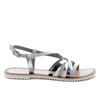 Rag & Co June Silver Strappy Flat Leather Sandals