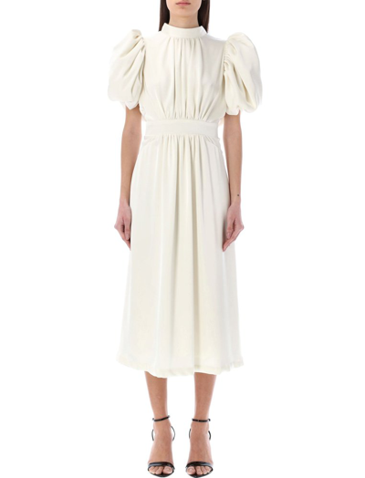 Rotate Birger Christensen Noon Puffy-sleeved Recycled-polyester Blend Midi Dress In White