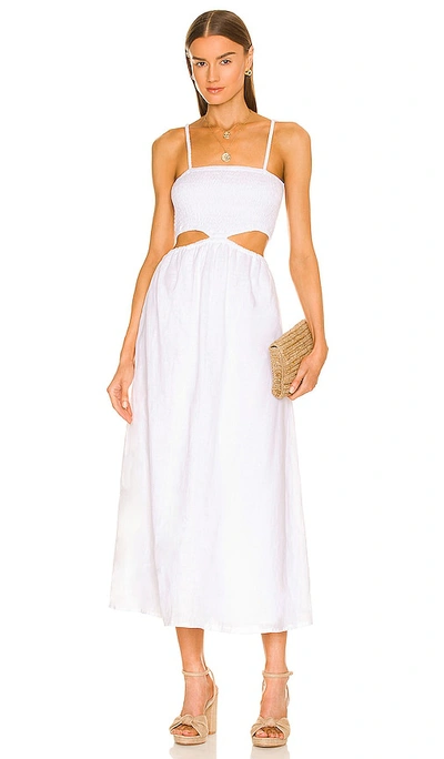 Faithfull The Brand Tayari White Cut-out Linen Midi Dress In Plain White