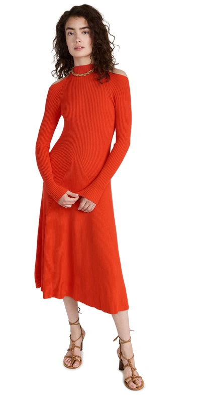 A.w.a.k.e. Cold-shoulder Ribbed Jersey Midi Dress In Red