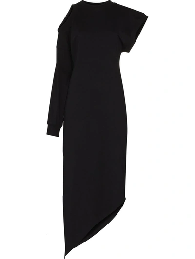 A.w.a.k.e. Black Asymmetric Shoulder Cutout Organic Cotton Dress