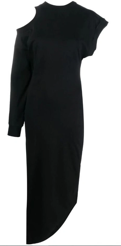 A.w.a.k.e. Black Asymmetric Shoulder Cutout Organic Cotton Dress