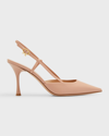 Gianvito Rossi Leather Point-toe Slingback Pumps In Beige
