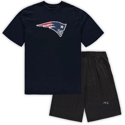 Concepts Sport Men's  Navy, Heathered Charcoal New England Patriots Big And Tall T-shirt And Shorts S In Navy,heathered Charcoal