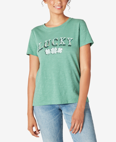 Lucky Brand Lucky Clovers Classic Graphic Tee In Frosty Spice