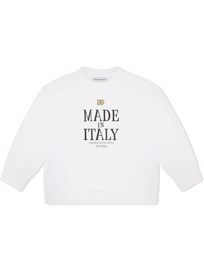 Dolce & Gabbana Babies' Jersey Sweatshirt With Made In Italy Print In White