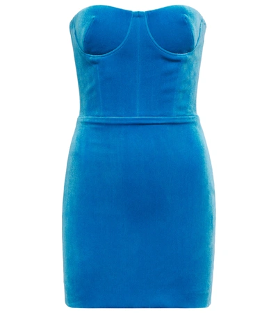 Alex Perry Roberts Sweetheart-neck Stretch-velvet Mini Dress In Blue