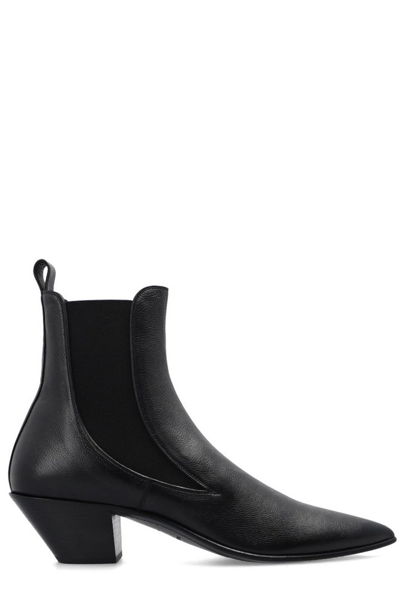 Saint Laurent Men's Pointed Leather Ankle Boots In Nero