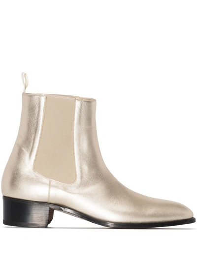 Tom Ford Gold Tone Bradden Leather Chelsea Boots In Silver