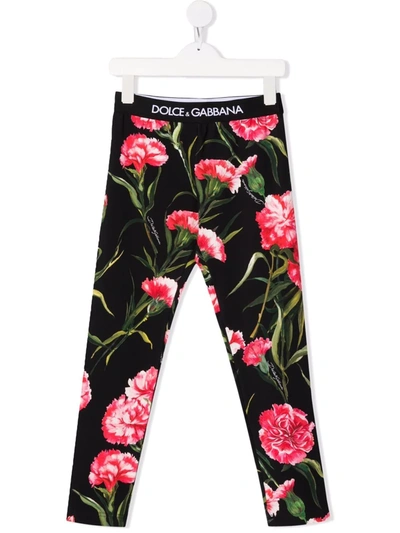 Dolce & Gabbana Kids' Girls Black Carnation Leggings