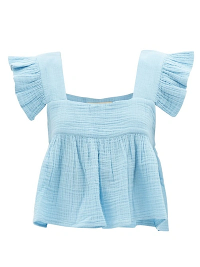 Anaak Cassi Ruffled-strap Cotton Top In Blue