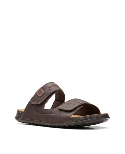 Clarks Crestview East Mens Leather Adjustable Slide Sandals In Brown