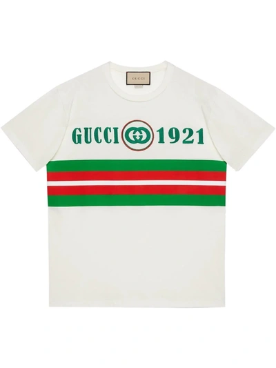 Gucci Logo-embroidered Cotton-jersey T-shirt In White Multi