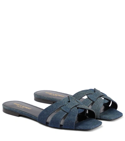 Saint Laurent Blue Denim Tribute Flat Sandals