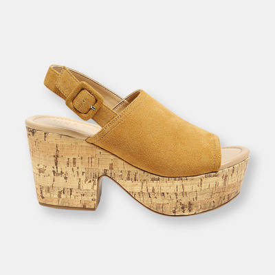 Rag & Co Vendela Leather Slingback Platform Sandal In Tan