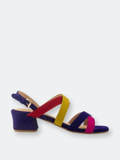 Rag & Co Astrid Blue Mid Heeled Block Leather Sandal In Red