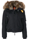 Parajumpers Gobi Down Bomber Jacket W/ Fur In Nero