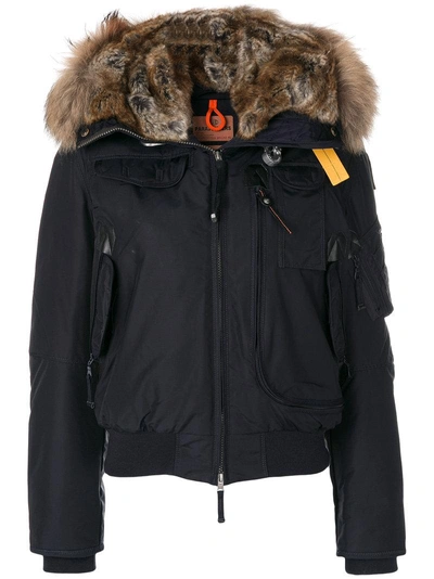 Parajumpers Gobi Down Bomber Jacket W/ Fur In Nero