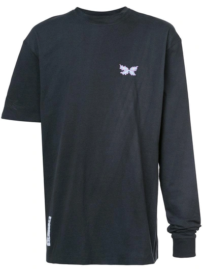 Rochambeau Butterfly Design Asymmetric Sleeves T-shirt - Black