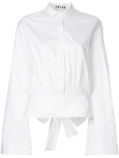 Teija Bow Back Flare Cropped Shirt In White
