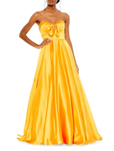 Mac Duggal Bow Sweetheart Strapless A Line Gown In Marigold