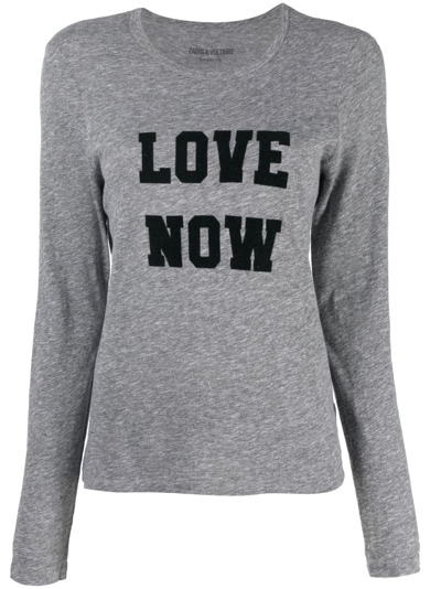 Zadig & Voltaire Willy Chine Flocked Typographic T-shirt In Gris Chine