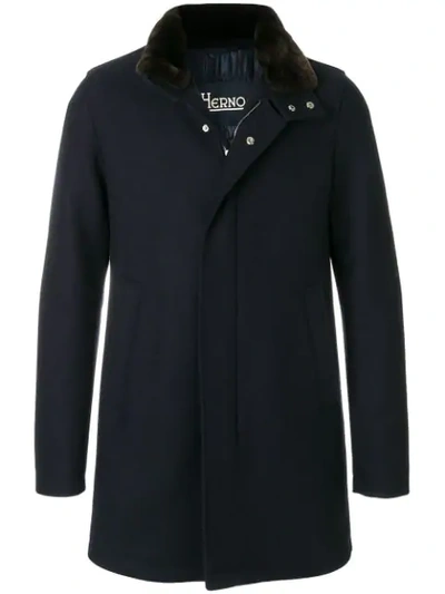 Herno Fur Collar Tailored Coat In Blue