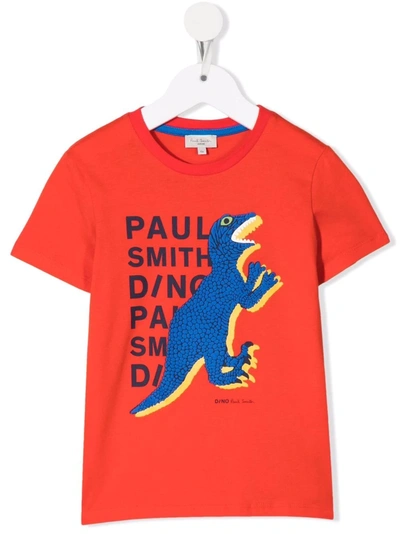Paul Smith Junior Kids' Logo Print Organic Cotton T-shirt In Red