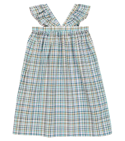 Bonpoint Kids' All Over Print Cotton Dress W/ Ruffles In Blue