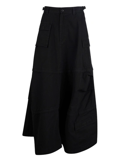 Balenciaga Maxi Cotton Cargo Skirt With Pockets In Black