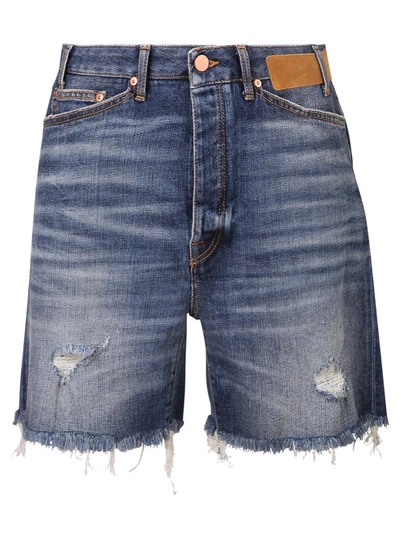 Palm Angels Frayed Denim Shorts In Blue