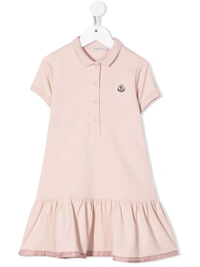 Moncler Kids' Logo-patch Ruffled Polo Dress In Pink