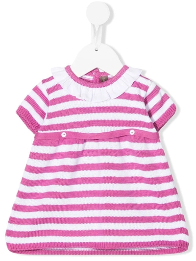 Little Bear Babies' Ruffled Striped T-shirt Dress In White